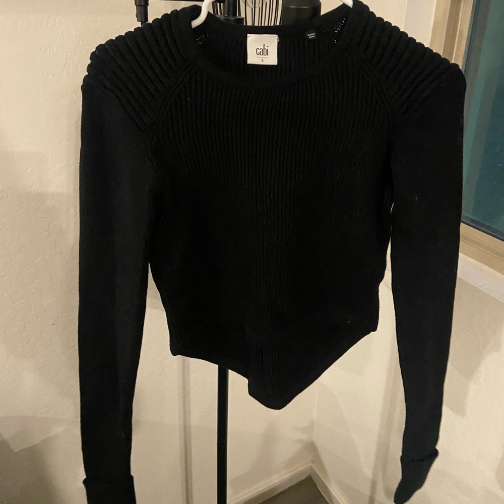 Cabi Black Ribbed Cropped Knit Sweater